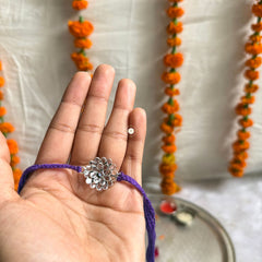 Sterling Silver Glass Stone Rakhi (Purple)