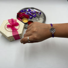 Sterling Silver Glass Stone Rakhi (Purple)