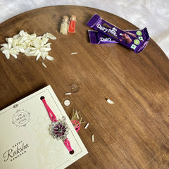 Sterling Silver Glass Stone Rakhi (Pink)