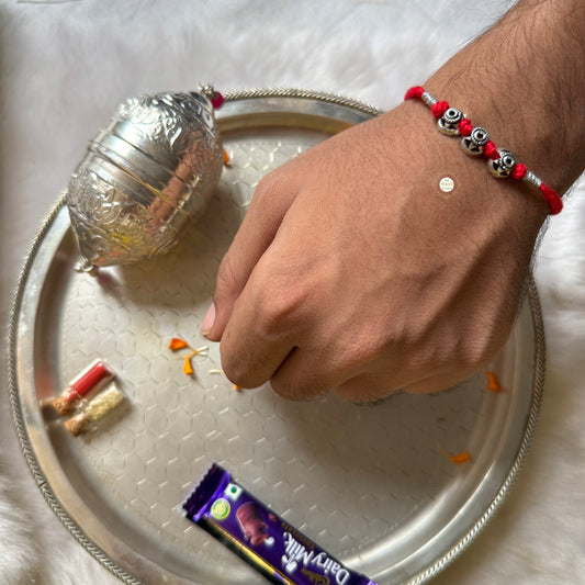 Sterling Silver Beads Rakhi (Red)