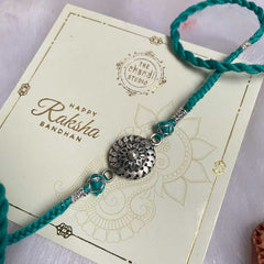 Sterling Silver Floral Chakra Rakhi (Turquoise)