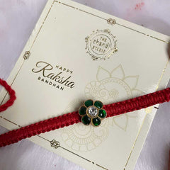 Sterling Silver Shahi Kundan Rakhi (Red) (Big)