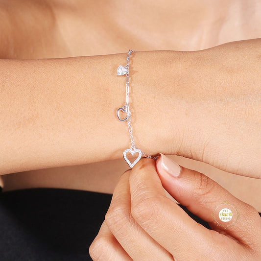 Sparkling Silver Heart Charm Bracelet