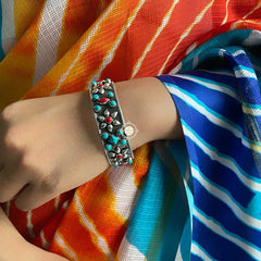 Dilkash Turquoise Coral Flower Bangle (Piece)