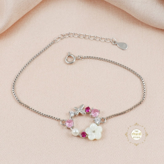 Sparkling Silver Floral Bracelet