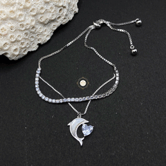 Sparkling Silver dolphin Heart Bracelet