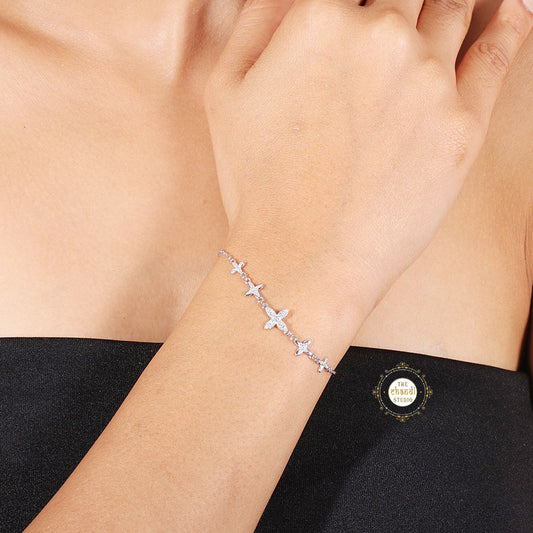 Sparkling Silver Celestial Cross Bracelet