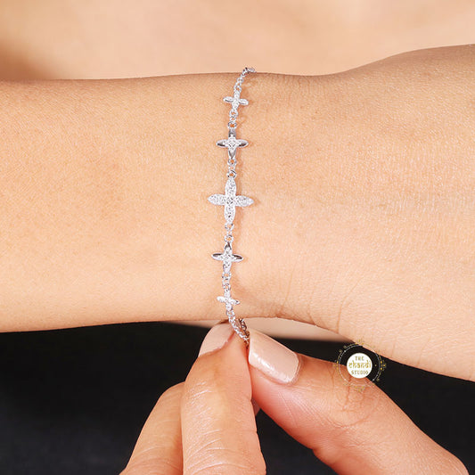 Sparkling Silver Celestial Cross Bracelet