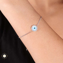 Sterling Silver Sparkling Evil Eye Bracelet