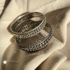 Sterling Silver Double Line Glass Bangle (Piece)