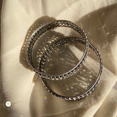 Sterling Silver Double Line Glass Bangle (Piece)