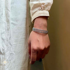 Sterling Silver Double Line Glass Bangle (Piece)