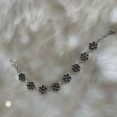 925 Sterling Silver Amethyst Garnet Flower Bracelet