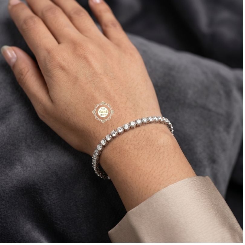 Silver Bracelet for Women with Sparkling Stones