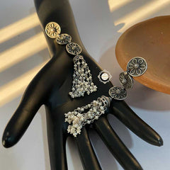 925 Sterling Silver Ruhaniyat Flower Motif Pearl Jhumki