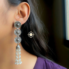925 Sterling Silver Ruhaniyat Flower Motif Pearl Jhumki