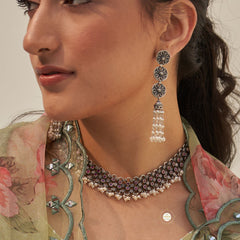 Ruhaniyat Flower Motif Pearl Jhumki