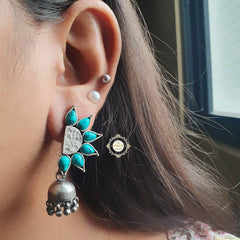 925 Sterling Silver Crescent Sunflower Jhumki