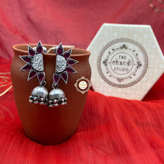 925 Sterling Silver Crescent Sunflower Jhumki