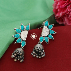 925 Sterling Silver Crescent Sunflower Jhumki