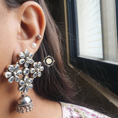 925 Sterling Silver Bunch Of Flower With Jhumki Earring