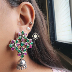 925 Sterling Silver Bunch Of Flower With Jhumki Earring