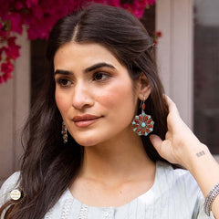 Floral Hoop Earring -Semi Precious