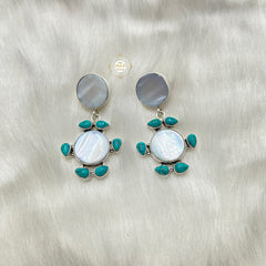 925 Sterling Silver Mother Of Pearl and Turquoise Earring