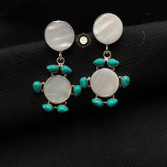 925 Sterling Silver Mother Of Pearl and Turquoise Earring