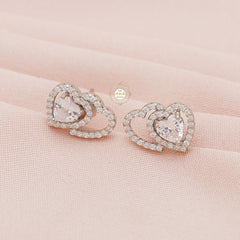 Sparkling Silver Double Hearts Stud