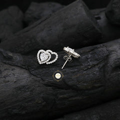 Sparkling Silver Double Hearts Stud