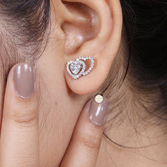 Sparkling Silver Double Hearts Stud