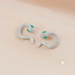 Sparkling Silver Statement Snake Studs