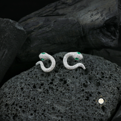 Sparkling Silver Statement Snake Studs