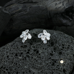 Sparkling Silver Statement Leafy Studs