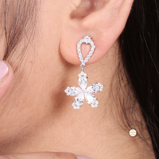 Sparkling Silver Floral Delight Drop Earrings