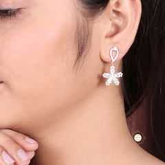Sparkling Silver Floral Delight Drop Earrings
