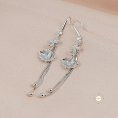 Sparkling Silver Flower Drop Tassel Earring