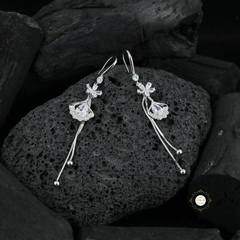 Sparkling Silver Flower Drop Tassel Earring