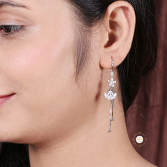 Sparkling Silver Flower Drop Tassel Earring