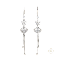 Sparkling Silver Flower Drop Tassel Earring