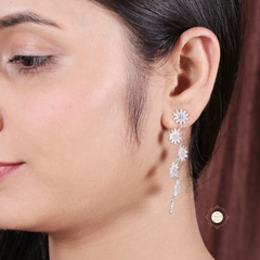 Sparkling Silver Wildflower Tassel Earring