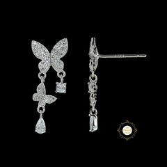 Sparkling Silver Twinkling Twin Butterfly Earring