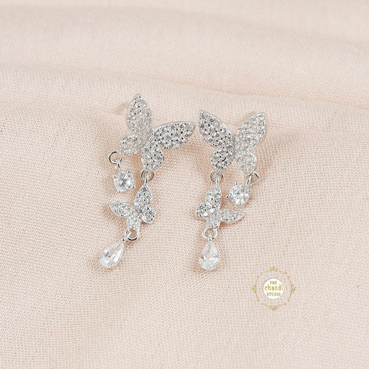 Sparkling Silver Twinkling Twin Butterfly Earring