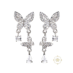 Sparkling Silver Twinkling Twin Butterfly Earring