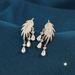 Sparkling Silver Leaf Charm Earring