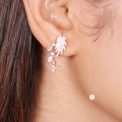 Sparkling Silver Leaf Charm Earring
