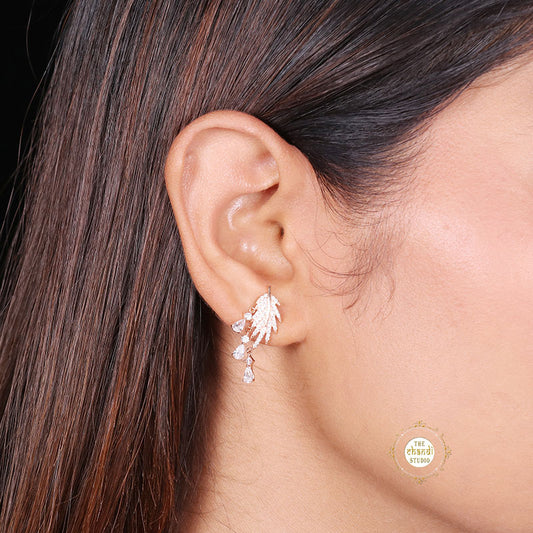 Sparkling Silver Leaf Charm Earring