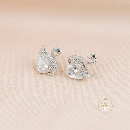 Sparkling Silver Swan Beauty Stud Earring