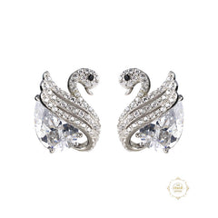 Sparkling Silver Swan Beauty Stud Earring